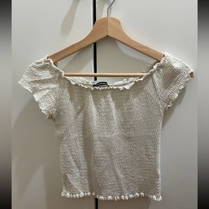 brandy melville white off the shoulder top (ruched)